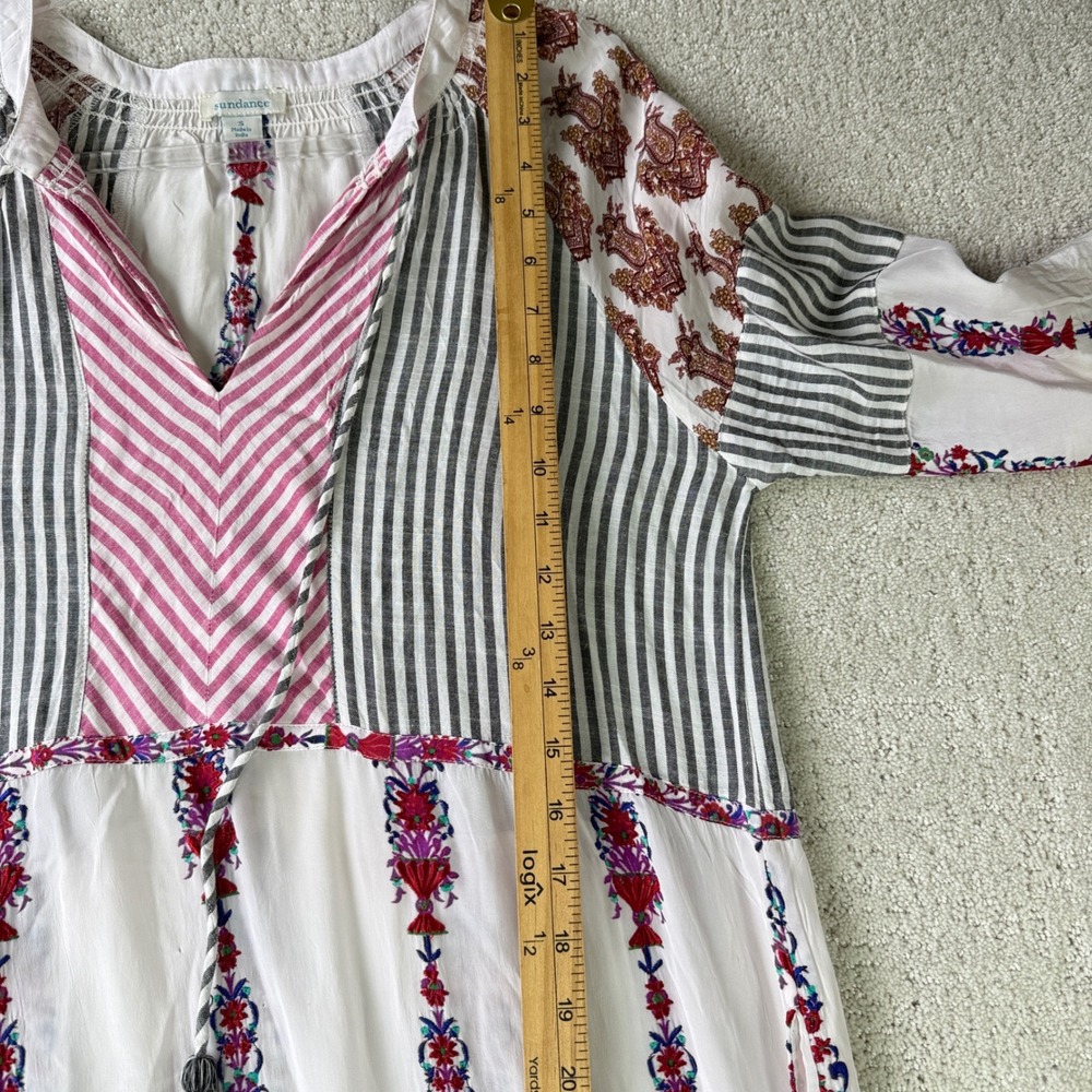Sundance Laisella Kaftan Dress Womens S White Embroidered Tassel Ruffle Maxi - Picture 11 of 15